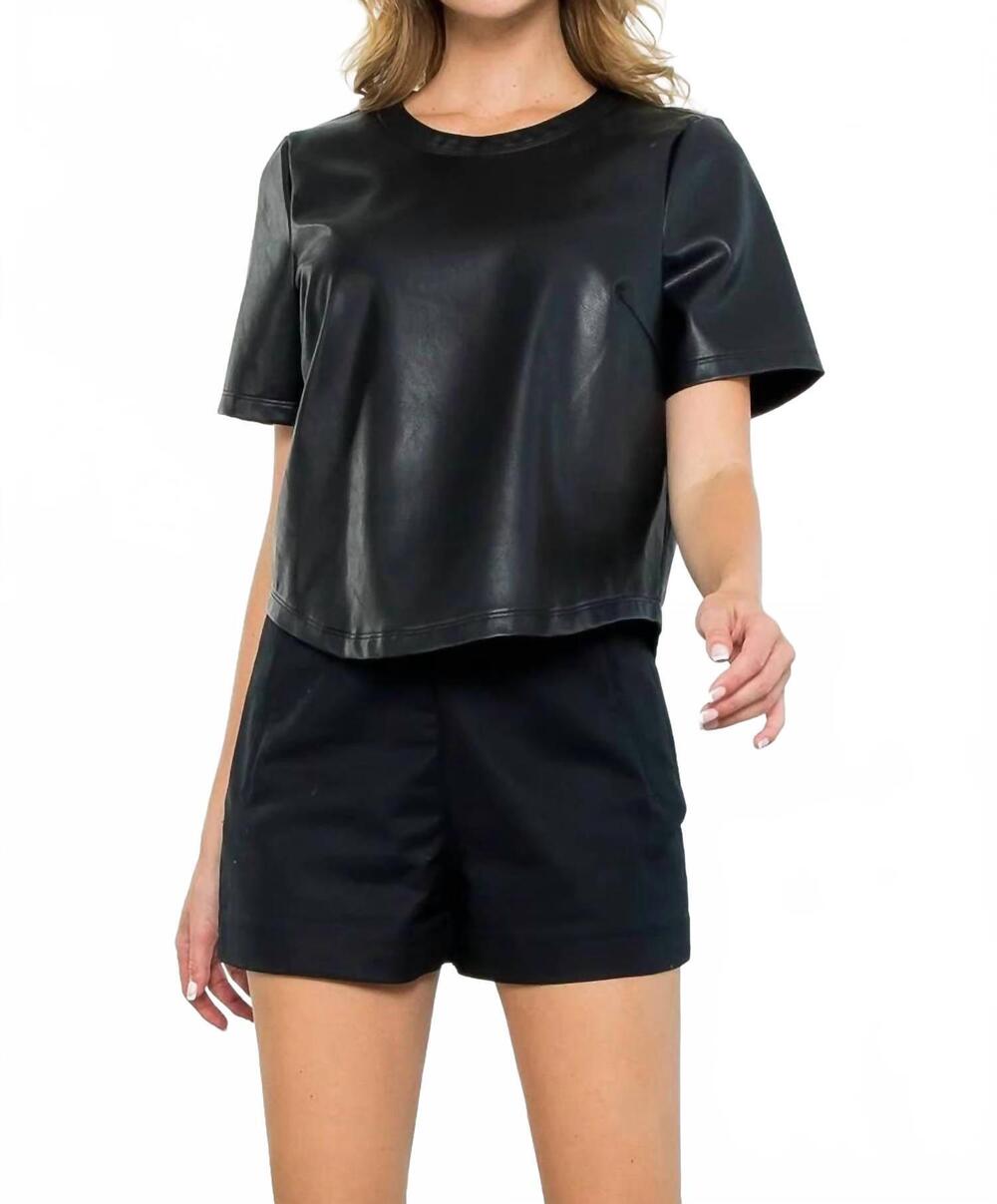 NEW THML short sleeve leather top in black